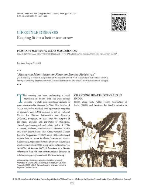 Lifestyle and Disease Pattern - 129 © 2019 Indian Journal of Medical ...