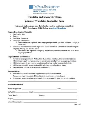 Fillable Online las depaul Volunteer Translator Application Form Fax ...