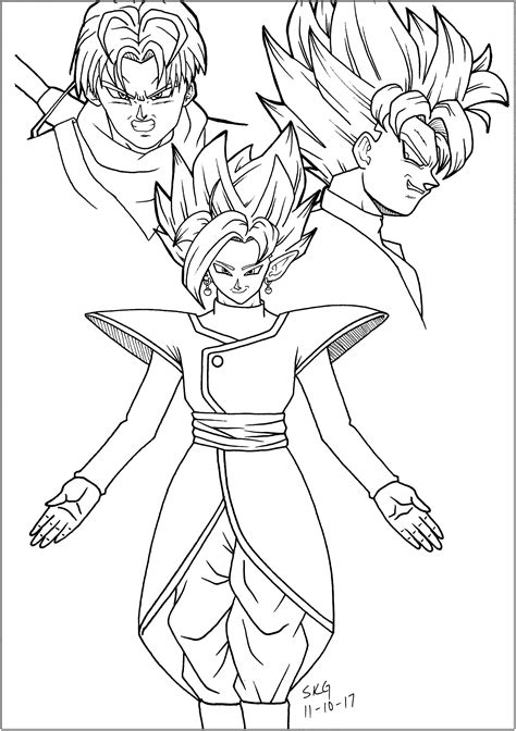 Black Goku, Trunks and Zamasu - Dragon Ball Coloring Pages
