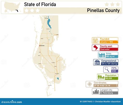 Detailed Infographic and Map of Pinellas County in Florida Stock ...