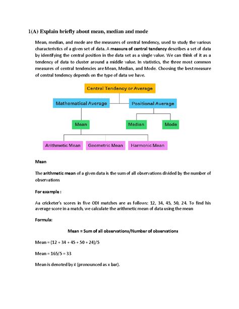 Fdsm1 - ... - 1(A) Explain briefly about mean, median and mode Mean ...