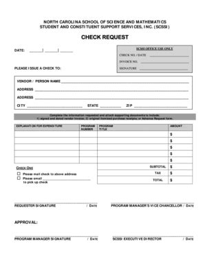 Fillable Online ncssm Check Request - North Carolina School of Science ...
