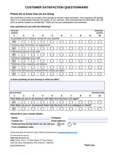 Image result for Satisfaction Questionnaire Example