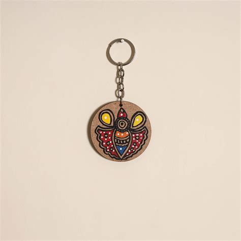 Multicolor Madhubani Handpainted Wooden Keychain