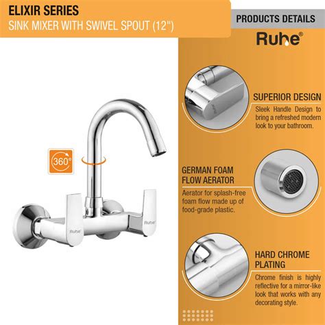 Elixir Wall Mount Kitchen Sink Mixer Tap with Swivel Spout – Ruhe