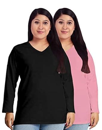 Buy OPLU Women's Plus Size T-Shirt Pack of 2 with Black and Babypink V ...