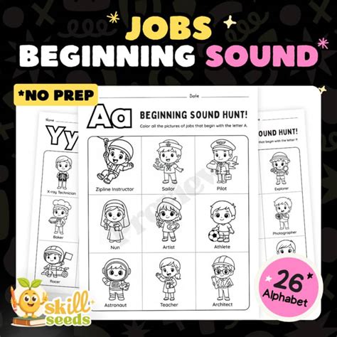 Alphabet Beginning Sounds A-Z with Jobs | No Prep Phonics Worksheets PreK-K