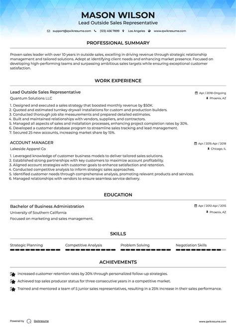 10+ Outside Sales Representative Resume Samples & Templates for 2025