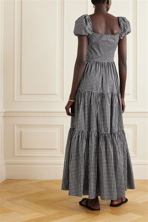 CAROLINE CONSTAS Hart tiered gingham stretch-cotton poplin maxi dress | THE OUTNET