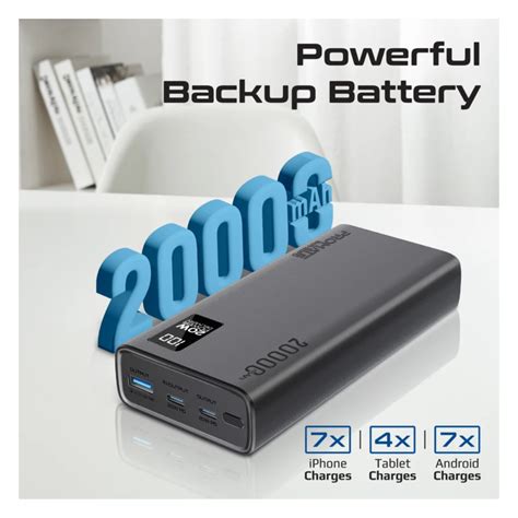 Promate Power Bank 20000mAh | Ultra-Slim Portable Charger, 20W Type-C