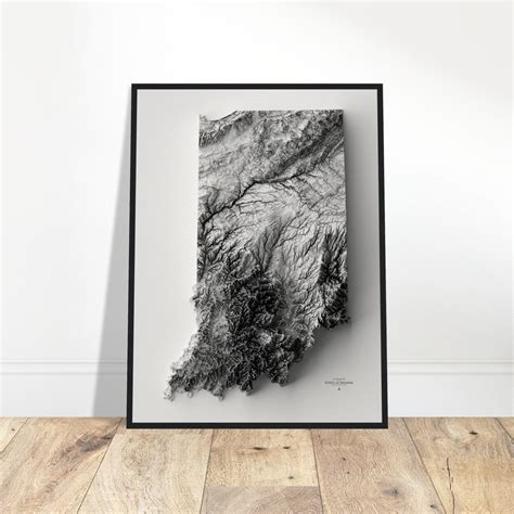 Indiana Elevation Map, Wall Art Topographic Print, Cartography Art ...