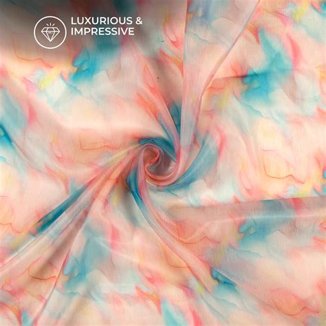 Peachy Pink Tye And Dye Digital Print Organza Satin Fabric – Fabcurate