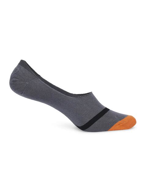 Men Navy & Dark Grey Cotton Blend No Show Socks - Pack Of 2 ...