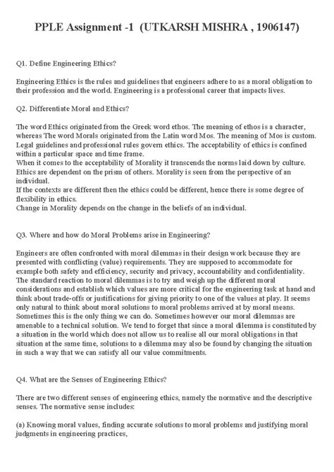 Assignments - Define Engineering Ethics? Engineering Ethics is the ...