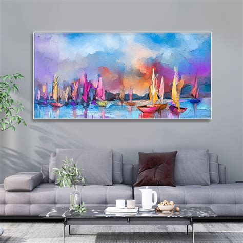 Abstract Colorful Sea Sailing Boat Canvas Wall Painting – Vibecrafts
