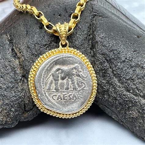 Ancient Roman 1st Century Bce Julius Caesar Coin 18k Gold Pendant For ...