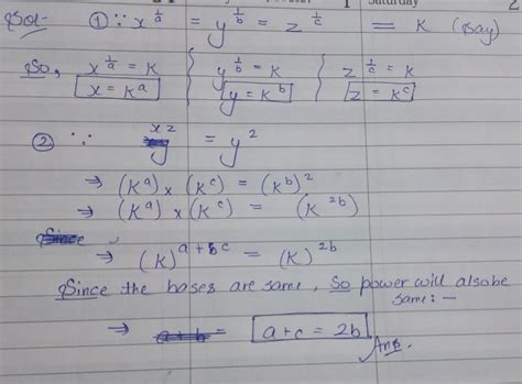 if x ^ (1/a) = y ^ (1/b) = z ^ (1/c) and xz = y ^ 2 then prove that, a ...