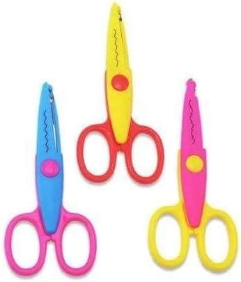 Kunfaya Set Of 3 Colorful Zig Zag Scissors Plastic Handle Small School ...