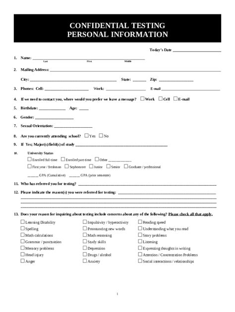 Psychological Testing Intake Form - Blank Fillable Template | Fill Out ...