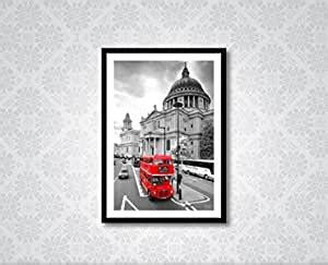 999STORE Framed Canvas Wall Art + Black Frame + Double Decker Bus ...