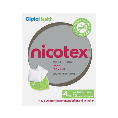 Nicotex 4 mg Sugar Free Paan Flavour Nicotine Gum, 12 Count Price, Uses ...
