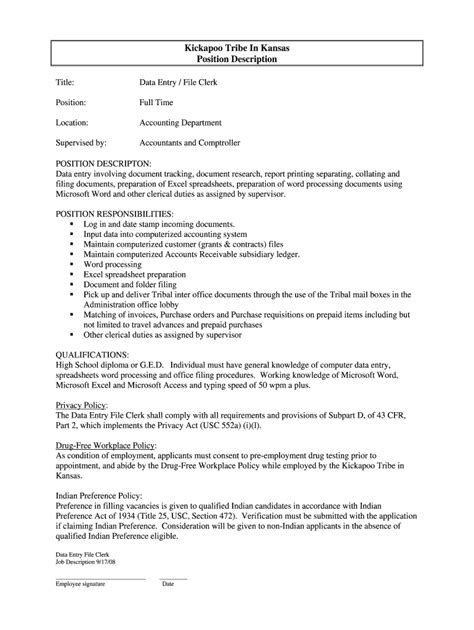 Fillable Online Data Entry File Clerk Fax Email Print - pdfFiller