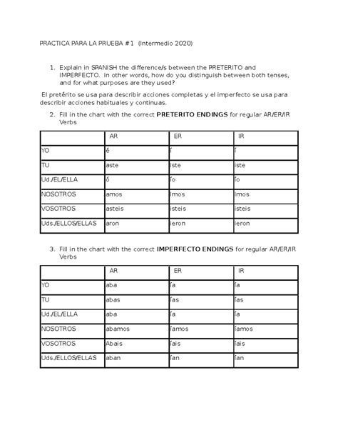 Practica PARA LA Prueba #1 - PRACTICA PARA LA PRUEBA #1 (Intermedio ...