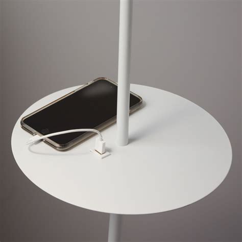 Linear floor lamp with USB charging station, white | Lights.ie