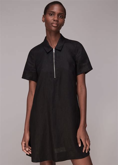 Black Zip Front Linen Dress | WHISTLES
