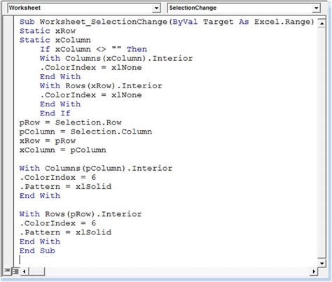 Image result for VBA Code to Highlight Row
