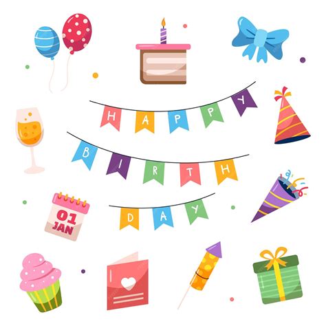 Premium Vector | Set of birthday element hand drawn vector