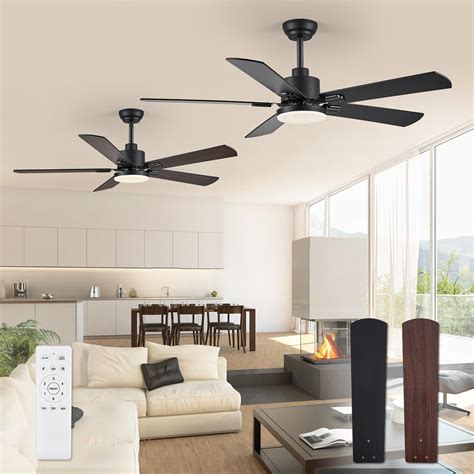 ZMISHIBO 2 Pack 52" Ceiling Fans with Lights, Black Modern Ceiling Fan ...