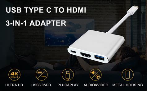 YMY USB-C to HDMI Adapter (Supports 4K / 60Hz) - Type- C 3 in 1 ...