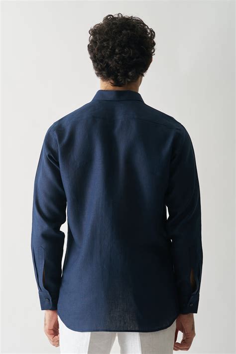 NAVY BLUE - ROZZANA FULL SLEEVE PURE LINEN SHIRT – Houseofcultura