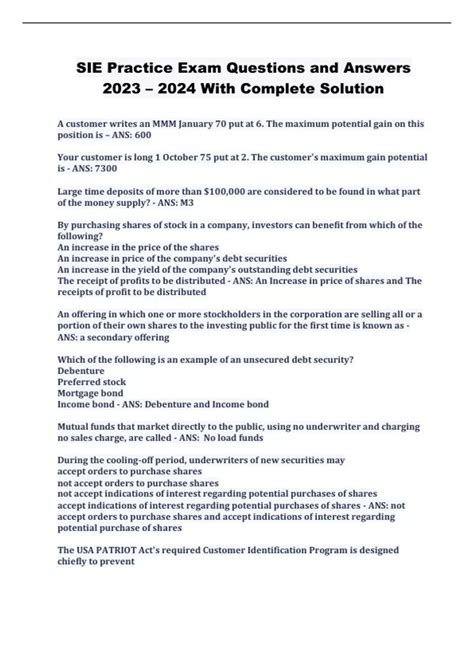 SIE Practice Exam Questions and Answers 2023 – 2024 With Complete ...