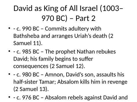 A timeline of the reign of King David of Israel | PPTX