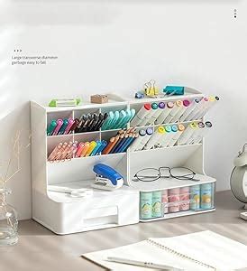 JJ Shopobox Multi-Compartment Desk Organiser with Storage Drawer, White ...