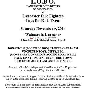 2024 LOBO & LFD Toy Run, Walmart Lancaster - N Memorial Dr, 9 November ...