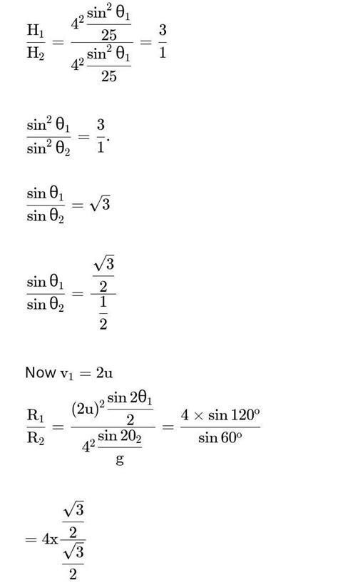 Two particles A and B are projected with same speeds so that ratio of ...