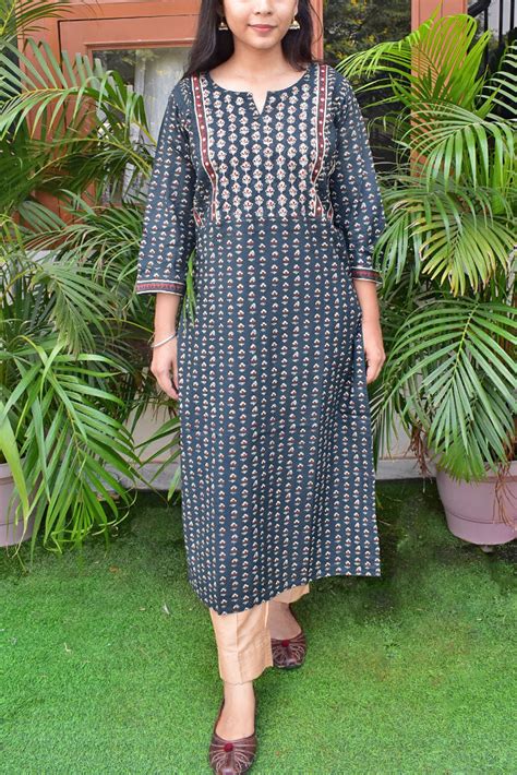 Hand Block Print Cotton Kurta with pitta work Size - 38, 40, 42, 44 ...