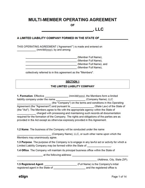 Free Operating Agreement Template Download