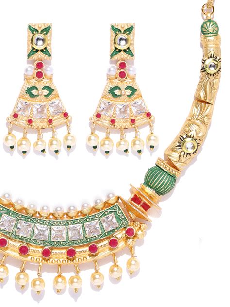 Ruby Pearls Stones Gold Plated Meenakari Jewellery Set – Priyaasi