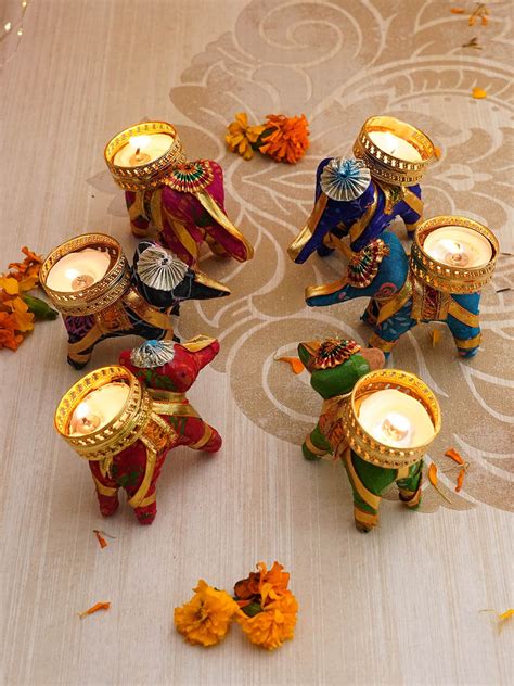 Buy | Pack of 6 Elephant Shape Tealight Candle | Tied Ribbons