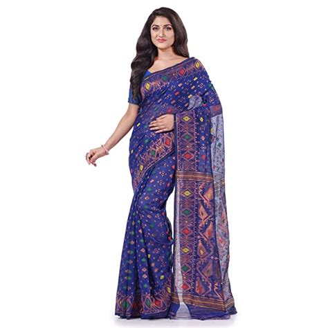 Buy TANTLOOM Women's Zari Karat Resham Dhakai jamdani Bengal Pure ...