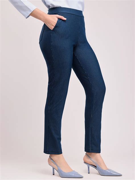 Buy Navy LivIn Striped Straight Pants Online | FableStreet