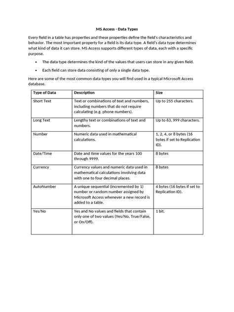 Access Database Data Type Tutorial 的图像结果