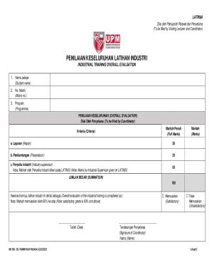 Fillable Online eng upm edu penilaian laporan dan pembentangan latihan ...