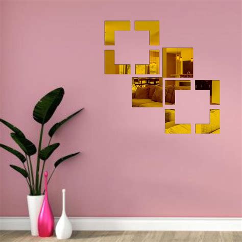 Buy Grahak Trend 2 Attractive Golden 3D Acrylic Mirror Wall Sticker ...