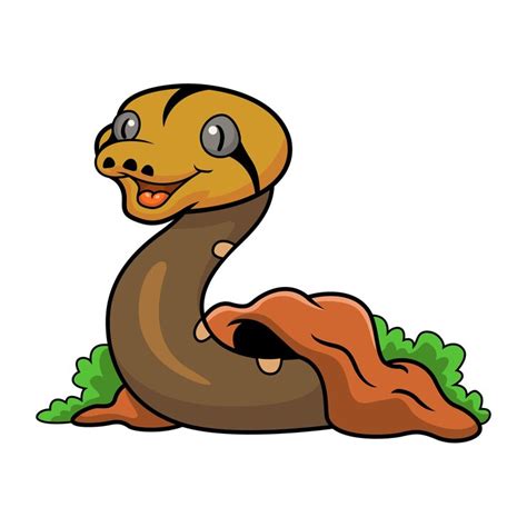 Dessin animé mignon de python réticulé d'enfant d'or hors du trou ...