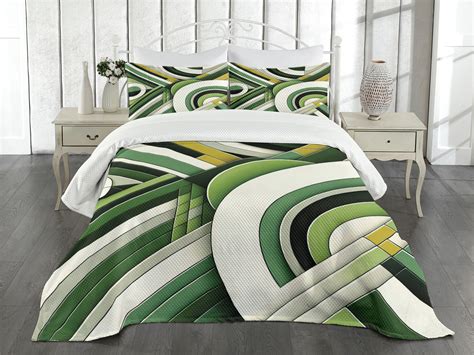 Ambesonne Green Bedspread Set Mid Century Modern Rounds Art Eggshell ...